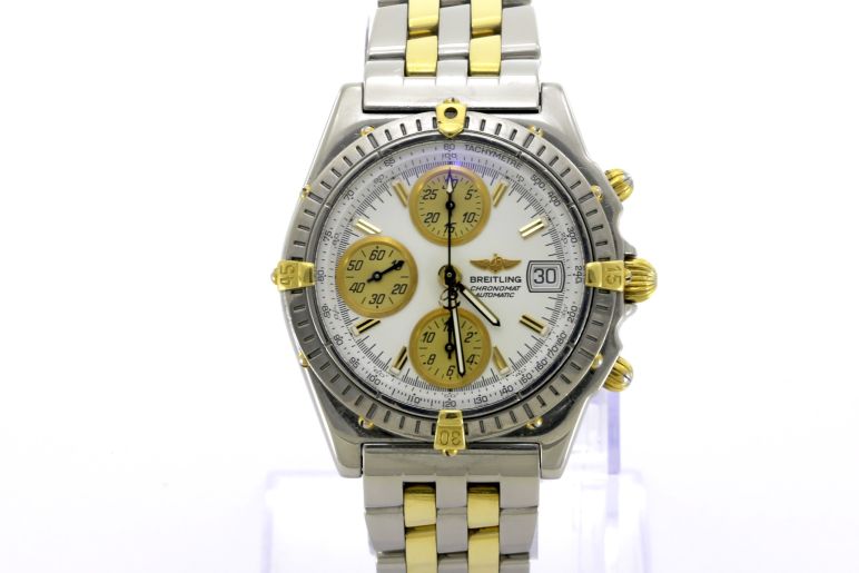 Breitling Chronomat B13050.1 Gold Steel White Dial 40mm